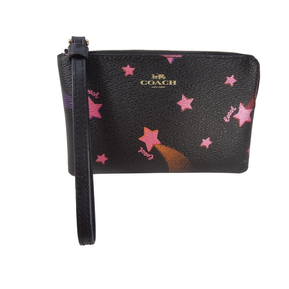 Coach Corner Zip Wristlet Pink‎ Black Multi Shooting Star